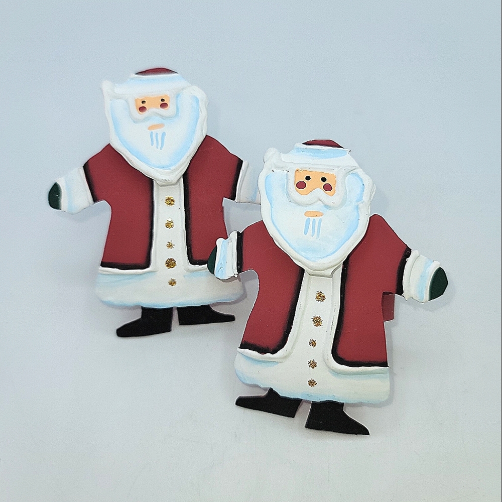 Hand Painted Santa Claus Napkin Rings | Set of 2 Artisan Christmas Table Decor